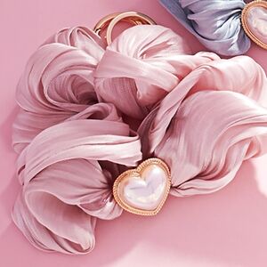Pink Pearl Heart Stretch Scrunchie Hair Jeweled Statement Keychain Bracelet